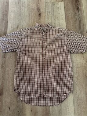 GAP | Brown and White Plaid Short-Sleeve Button-Down Shirt |